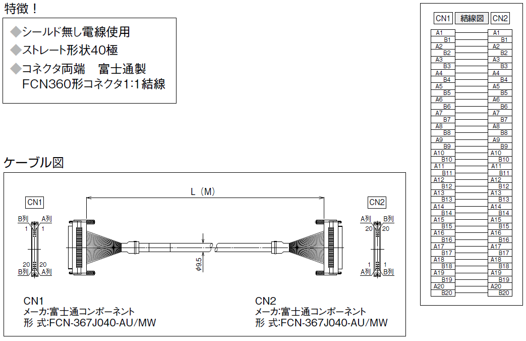 ケーブル KB40N【FCN-FCN】 40極タイプシリーズ KB40N-4F4F-3MB – 東洋技研株式会社